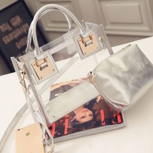 Silver transparent clear shoulder bag with strap